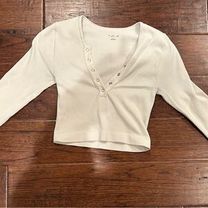 Urban Outfitters Cream Ribbed Long Sleeve Top